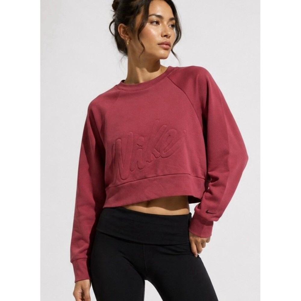 Nike Get Fit Lux Crew Sweatshirt XL Cedar Red Dri-FIT Cropped Embossed Logo